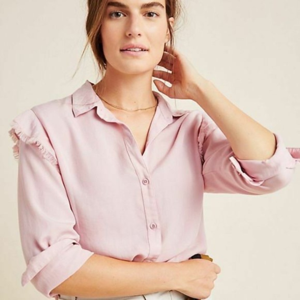 Anthropologie Cloth & Stone Ruffled Button Down
